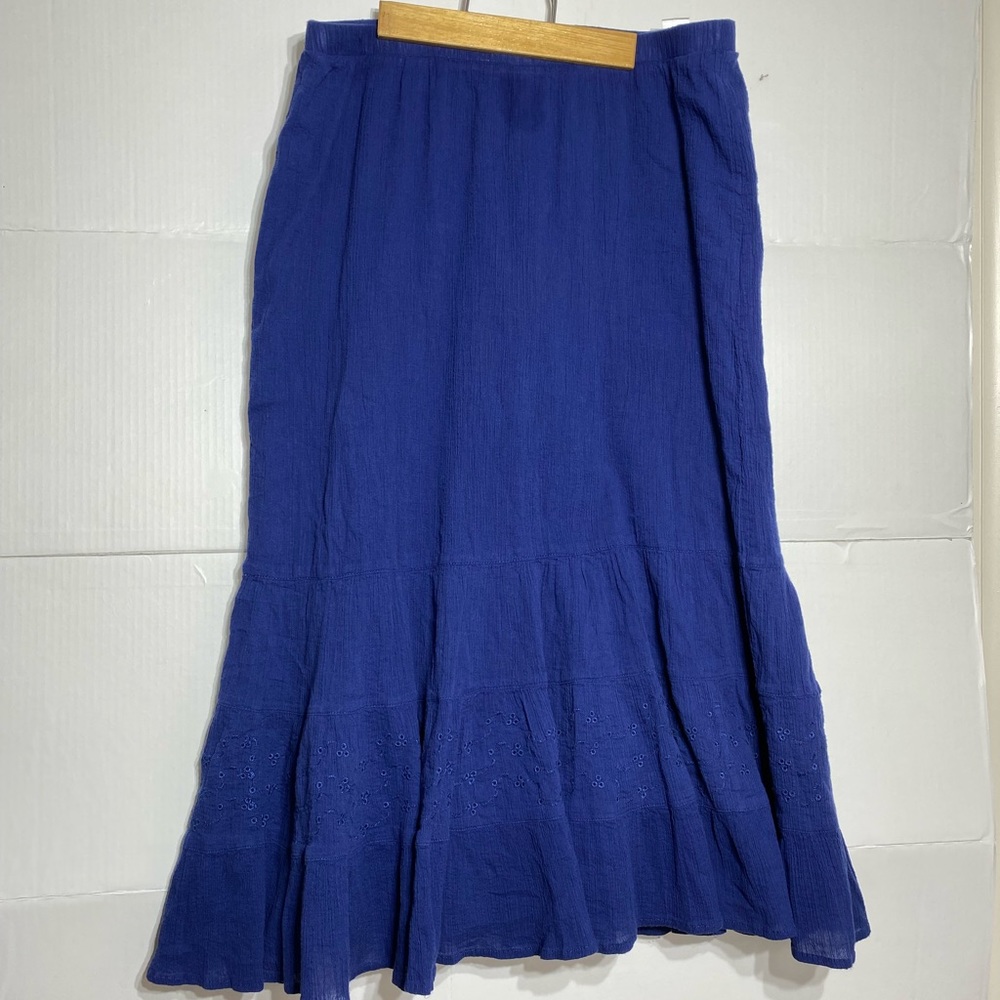 J1-# 7-19 D & Co elastic waistband skirt sizes  blue Lg brown L  unders slip